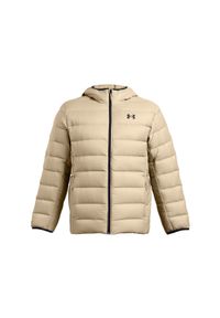 Kurtka puchowa z wypełnieniem naturalnym męska Under Armour Legend Down Hooded Jacket - beżowa. Kolor: beżowy. Materiał: puch. Sezon: zima