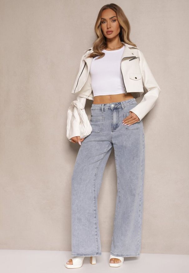 Renee - Jasnoniebieskie Jeansy z Bawełną i Wiskozą High Waist o Szerokim Kroju Galeriela. Okazja: na co dzień. Stan: podwyższony. Kolor: niebieski. Sezon: wiosna. Styl: casual