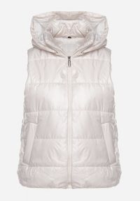 Born2be - Biała Kamizelka z Odpinanym Kapturem i Kieszeniami Pikowana Aggevia. Kolor: biały #5
