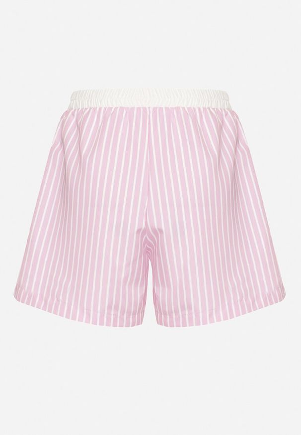 Born2be - Różowe Szorty w Paski z Wiązaniem Mevadra. Okazja: na spacer. Kolor: różowy. Wzór: paski. Sezon: lato