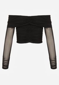 Renee - Czarna Drapowana Bluzka VICES z Odkrytymi Ramionami i Siateczkowymi Rękawami Atevite. Okazja: na co dzień. Kolor: czarny. Materiał: jeans. Styl: casual #3