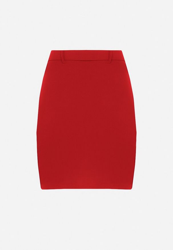 Born2be - Bordowa Ołówkowa Spódnica z Wysokim Stanem i Paskiem z Ozdobną Klamrą Avasenna. Okazja: na co dzień. Stan: podwyższony. Kolor: czerwony. Styl: klasyczny, casual, elegancki