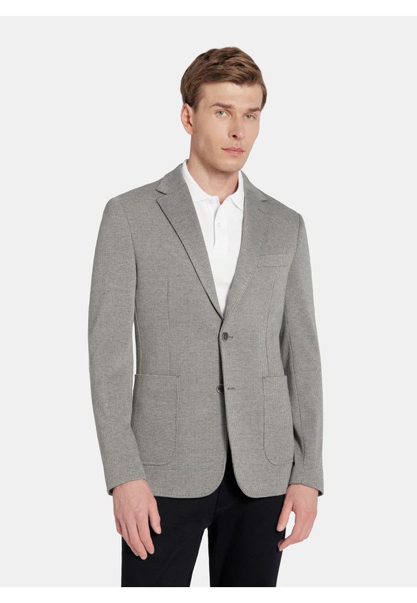 Pako Lorente - PAKO LORENTE - Szara marynarka w pepitkę z dzianiny. Kolor: szary. Materiał: dzianina. Sezon: jesień