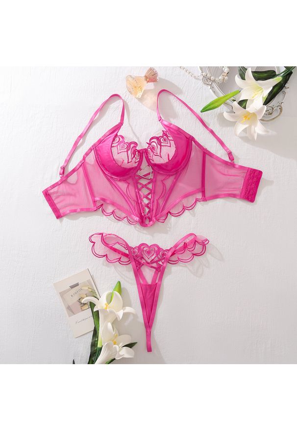 Intica - Koronkowa bielizna z haftem i falbankami na specjalne okazje Ardelle. Kolor: różowy. Materiał: koronka. Wzór: haft