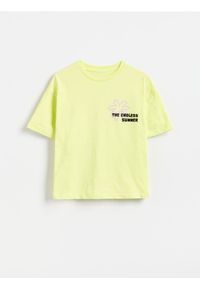 Reserved - Bawełniany t-shirt z nadrukiem - jasnożółty. Kolor: żółty. Materiał: bawełna. Wzór: nadruk #1
