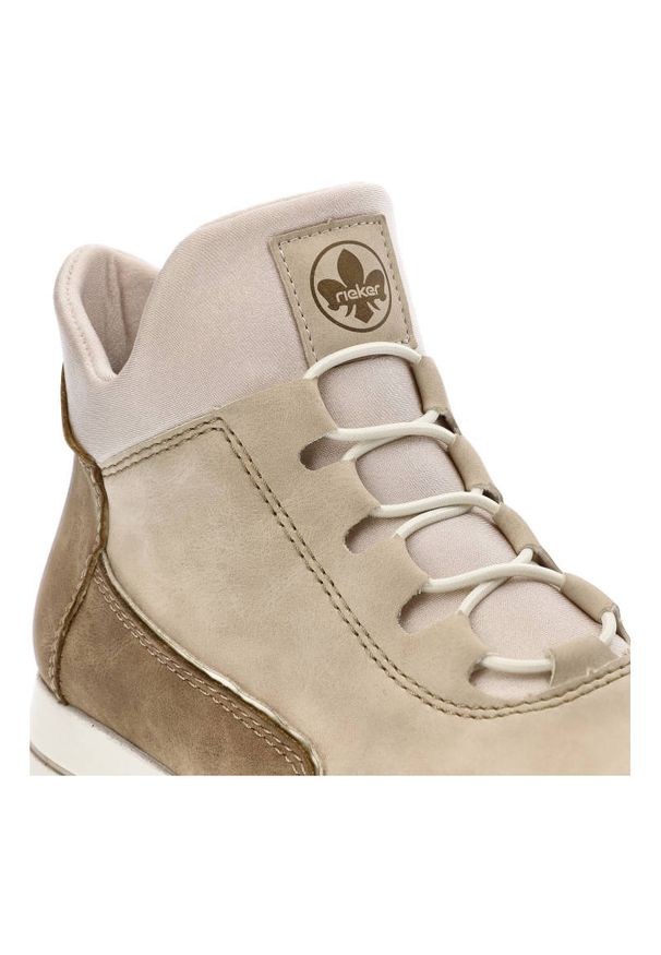 Beżowe Botki Rieker Buty Damskie Na Jesień. Kolor: beżowy. Materiał: jeans. Sezon: jesień. Styl: elegancki
