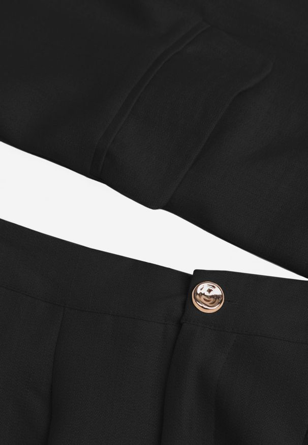 Renee - Czarny Wiskozowy Komplet Garniturowy Spodnie Wide Leg i Kamizelka z Paskiem Elyenryl. Kolor: czarny. Materiał: wiskoza