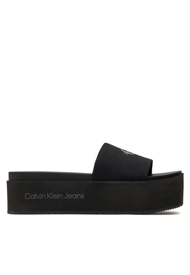 Calvin Klein Jeans Klapki Flatform Sandal Met YW0YW01036 Czarny. Kolor: czarny. Materiał: materiał