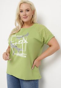 Born2be - Jasnozielony Bawełniany T-shirt z Nadrukiem z Przodu Salaura. Kolor: zielony. Materiał: bawełna. Wzór: nadruk. Sezon: lato #3