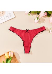 Intica - Stringi prążkowane z falbanką eleganckie Duilia. Kolor: czerwony. Materiał: prążkowany