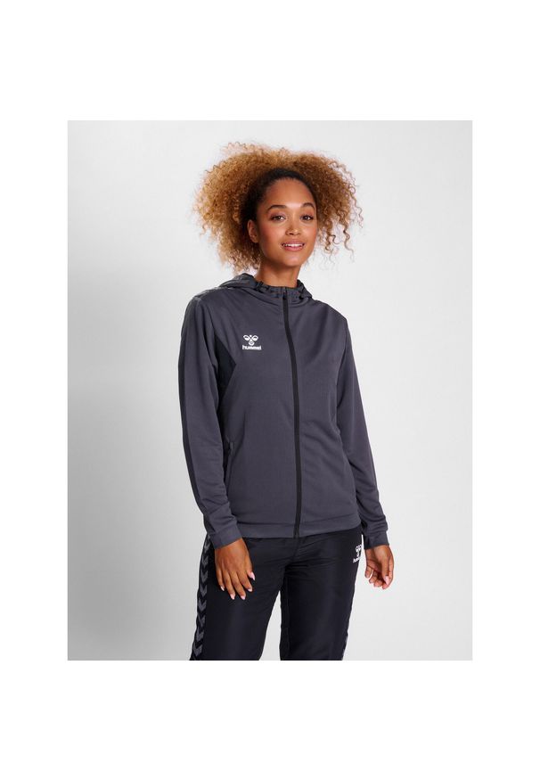 Damska bluza dresowa z kapturem zapinana na zamek Hummel Authentic. Typ kołnierza: kaptur. Kolor: szary. Materiał: dresówka. Sport: fitness