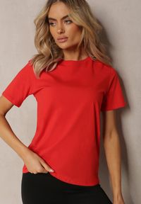 Renee - Czerwony Klasyczny T-shirt z Bawełny o Gładkim Wykończeniu Fioralla. Kolor: czerwony. Materiał: bawełna. Długość rękawa: krótki rękaw. Długość: krótkie. Wzór: gładki. Styl: klasyczny #3