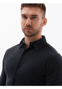 Ombre Clothing - Koszula dzianinowa męska SLIM FIT z długim rękawem – czarna V4 OM-SHCS-0177 - L. Kolor: czarny. Materiał: dzianina. Długość rękawa: długi rękaw. Długość: długie #5