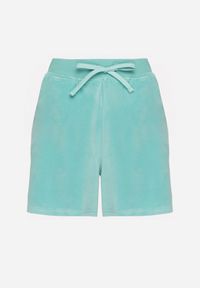 Born2be - Jasnozielone Welurowe Szorty Ozdobione Wiązaniem Ralladia. Okazja: na co dzień, na spacer. Kolor: zielony. Materiał: welur. Wzór: aplikacja. Styl: casual #6