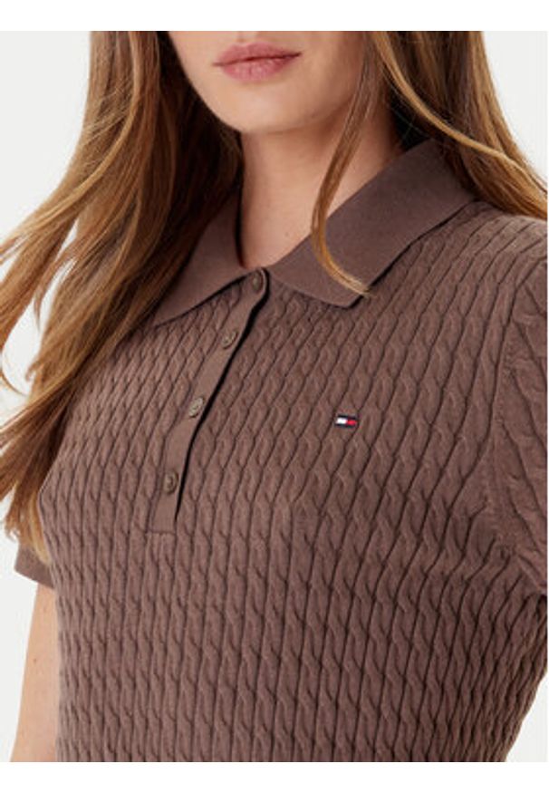 TOMMY HILFIGER - Tommy Hilfiger Sweter Fine WW0WW41474 Brązowy Regular Fit. Kolor: brązowy