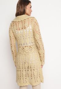 Born2be - Beżowy Długi Kardigan Ażurowy Lontoria. Kolor: beżowy. Długość: długie. Wzór: ażurowy. Sezon: jesień, zima #5