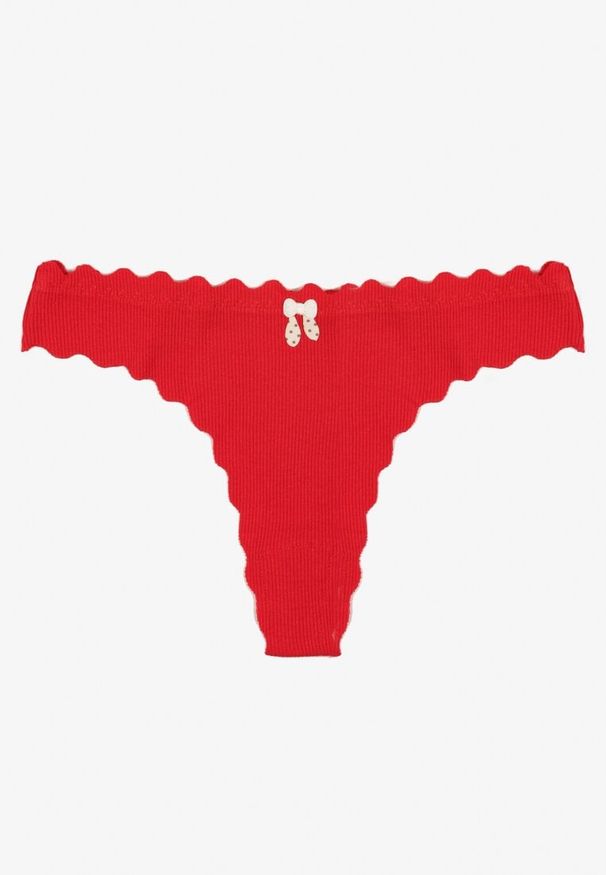 Born2be - Czerwone Bawełniane Majtki Stringi z Prążkowanej Tkaniny Eziane. Kolor: czerwony. Materiał: tkanina, bawełna, prążkowany