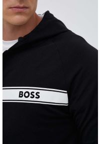 BOSS bluza bawełniana męska kolor czarny z kapturem z nadrukiem. Typ kołnierza: kaptur. Kolor: czarny. Materiał: bawełna. Długość rękawa: raglanowy rękaw. Wzór: nadruk #4