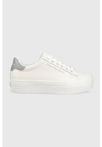Calvin Klein Jeans sneakersy skórzane VULC FLATFORM LACEUP kolor biały YW0YW01220. Nosek buta: okrągły. Kolor: biały. Materiał: skóra. Obcas: na platformie #1
