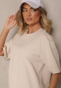 Renee - Jasnobeżowy Basicowy T-shirt z Bawełny Meranissea. Kolor: beżowy. Materiał: bawełna #3