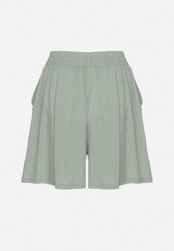 Born2be - Jasnozielone Bawełniane Szorty z Wysokim Stanem i Wiązaniem Zenmio. Stan: podwyższony. Kolor: zielony. Materiał: bawełna. Sezon: lato. Styl: elegancki, sportowy