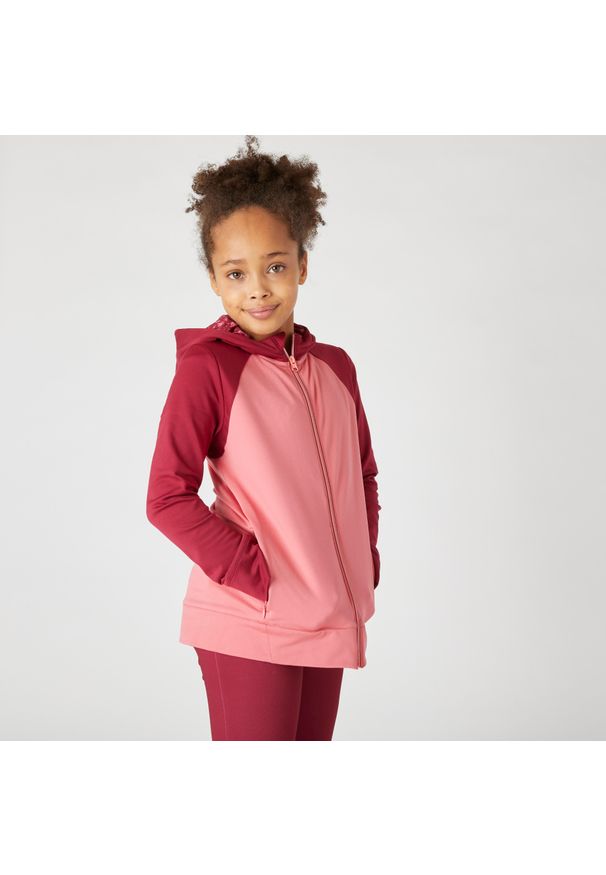 DOMYOS - Bluza dziecięca Domyos S500 rozpinana. Kolor: wielokolorowy, fioletowy, różowy. Materiał: materiał, poliester, elastan