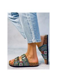 Seastar Klapki korkowe z koralikami Adaora Green zielone. Kolor: zielony. Materiał: zamsz, materiał, tkanina. Styl: wakacyjny #2