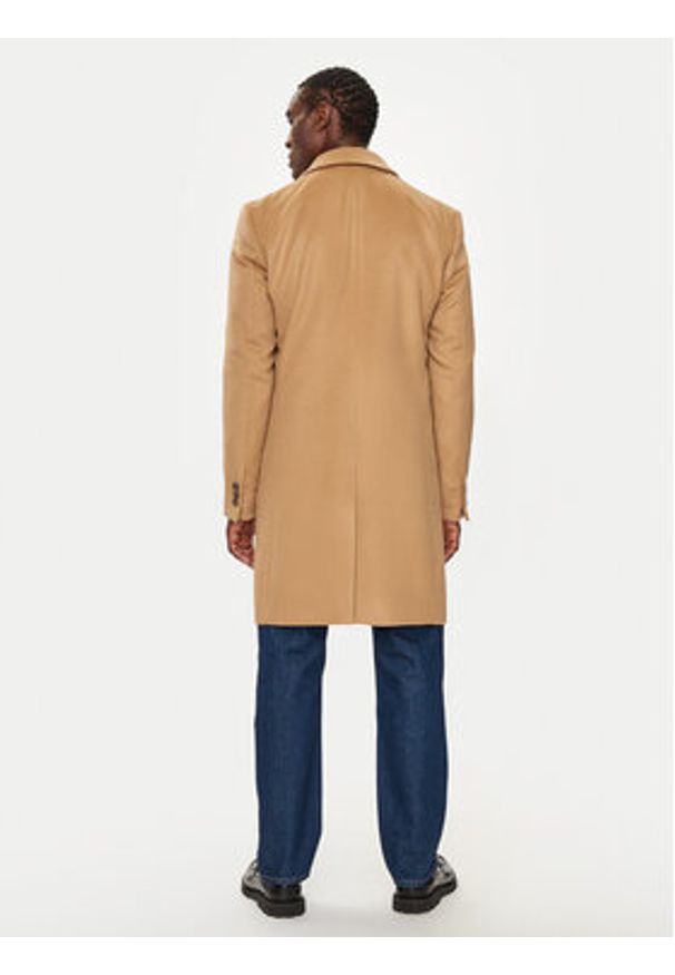 BOSS - Boss Płaszcz wełniany H-Hyde 50525739 Beżowy Slim Fit. Kolor: beżowy. Materiał: wełna
