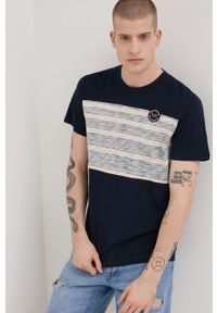 Tom Tailor t-shirt bawełniany kolor granatowy wzorzysty. Kolor: niebieski. Materiał: bawełna