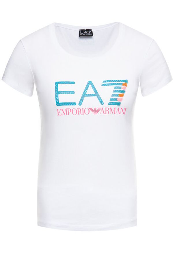 EA7 Emporio Armani T-Shirt 3HTT31 TJ12Z 1100 Biały Slim Fit. Kolor: biały. Materiał: bawełna