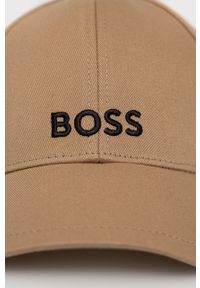 BOSS - Boss czapka bawełniana 50470587 kolor beżowy gładka. Kolor: beżowy. Materiał: bawełna. Wzór: gładki #3