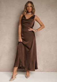 Renee - Brązowa Taliowana Sukienka Vices Wiązana przy Karku Zinvea. Okazja: na co dzień. Kolor: brązowy. Typ sukienki: proste. Styl: elegancki, casual