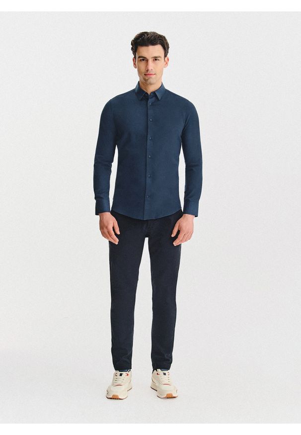 Pako Lorente - PAKO LORENTE - Granatowa koszula męska melanż. Kolor: niebieski. Materiał: bawełna, poliester. Długość rękawa: długi rękaw. Długość: długie. Wzór: melanż. Sezon: jesień