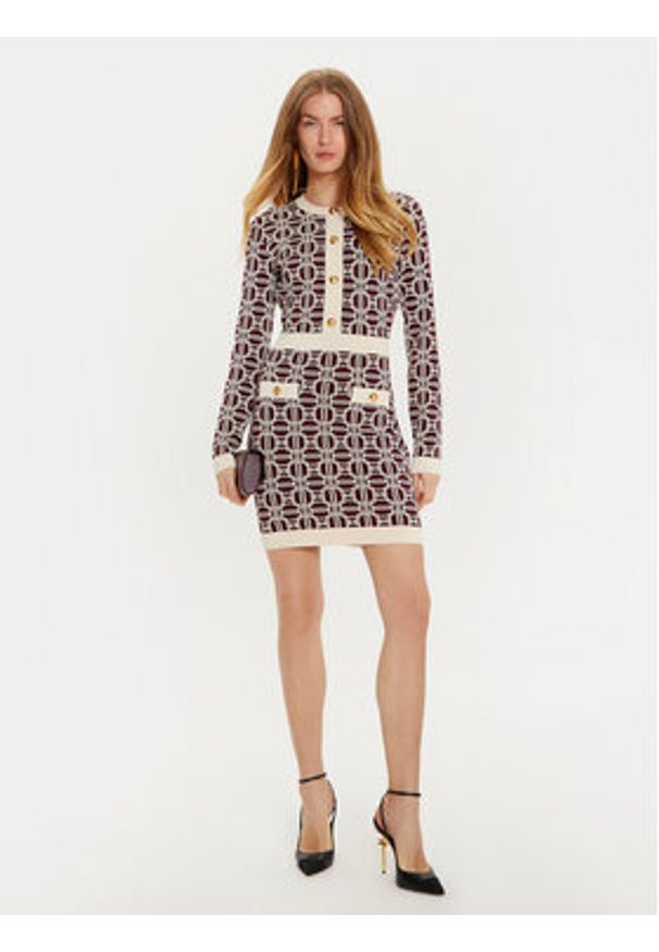 Elisabetta Franchi Sukienka dzianinowa AM-31B-47E2-V440 Bordowy Slim Fit. Kolor: czerwony. Materiał: wiskoza