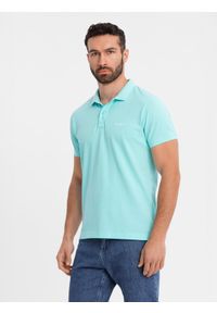 Ombre Clothing - Polo koszulka z bawełnianej dzianiny pique – błękitna V2 - Rozmiar: S. Okazja: na co dzień. Typ kołnierza: polo. Kolor: niebieski. Materiał: bawełna, dzianina. Długość rękawa: krótki rękaw. Długość: krótkie. Wzór: haft. Styl: casual, elegancki #2
