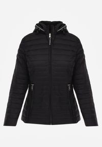 Born2be - Czarna Pikowana Kurtka Przejściowa z Kapturem z Lamówką i Ściągaczami Zidara. Okazja: na spacer. Typ kołnierza: kaptur. Kolor: czarny. Materiał: poliester, jeans, dresówka #4