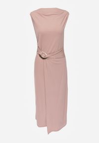 Born2be - Jasnoróżowa Wizytowa Sukienka Taliowana z Metaliczną Ozdobą Aroos. Okazja: na co dzień. Kolor: różowy. Wzór: aplikacja. Typ sukienki: proste. Styl: wizytowy #3