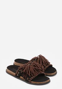 Born2be - Czarne Klapki w Stylu Boho Zdobione Frędzlami Stavania. Okazja: na co dzień. Kolor: czarny. Materiał: jeans. Wzór: aplikacja. Sezon: lato. Styl: boho #2