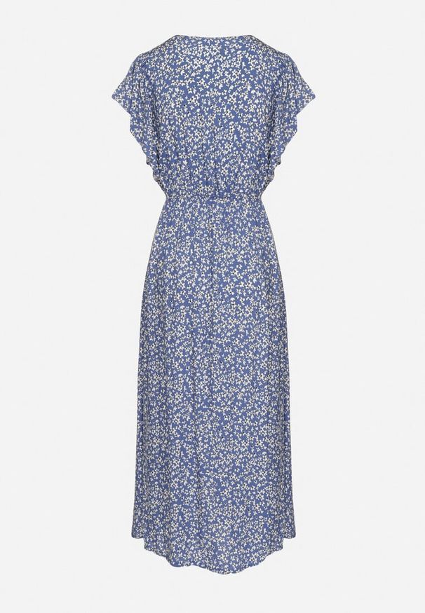 Born2be - Niebieska Bawełniana Sukienka z Gumką w Talii w Drobne Kwiatki Nulinea. Okazja: na co dzień. Typ kołnierza: dekolt w serek. Kolor: niebieski. Materiał: bawełna. Wzór: kwiaty. Typ sukienki: rozkloszowane. Styl: casual, elegancki, klasyczny