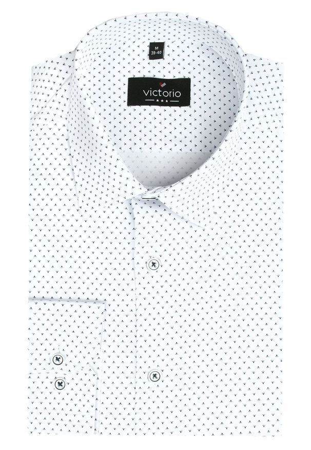 Victorio - Męska Koszula Wizytowa - VICTORIO - Slim - Mikrowzór. Materiał: bawełna, elastan. Styl: wizytowy