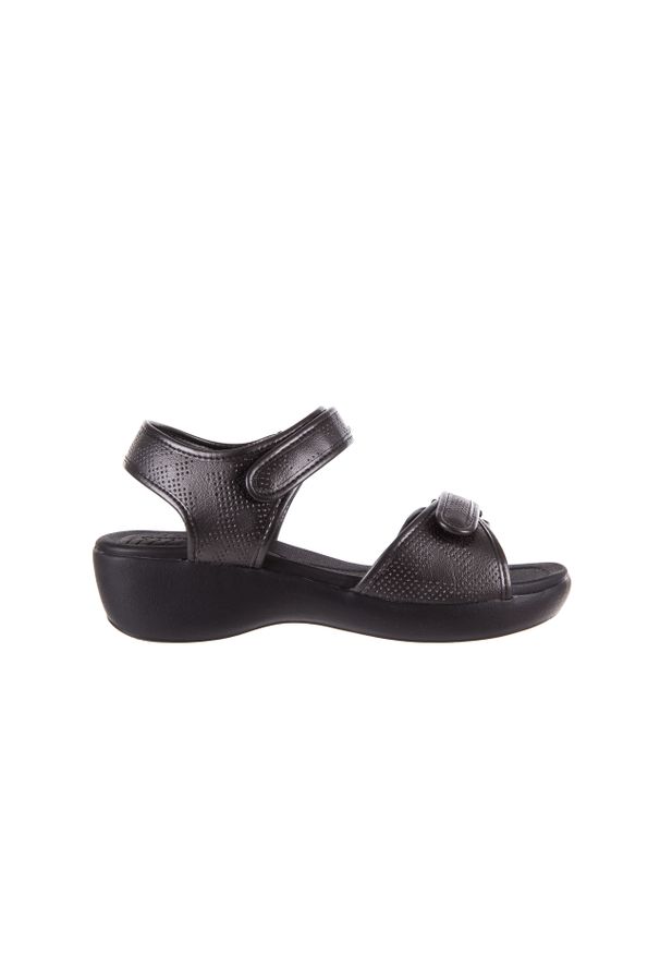 Sandały Azaleia 346 601 Perf Black, Czarny, Materiał. Okazja: na spacer. Zapięcie: rzepy. Kolor: czarny. Materiał: skóra. Wzór: paski. Sezon: lato. Obcas: na obcasie. Wysokość obcasa: średni