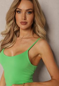 Renee - Zielony Tank Top na Ramiączkach z Elastycznej Bawełny Daudia. Kolor: zielony. Materiał: bawełna. Długość rękawa: na ramiączkach #5