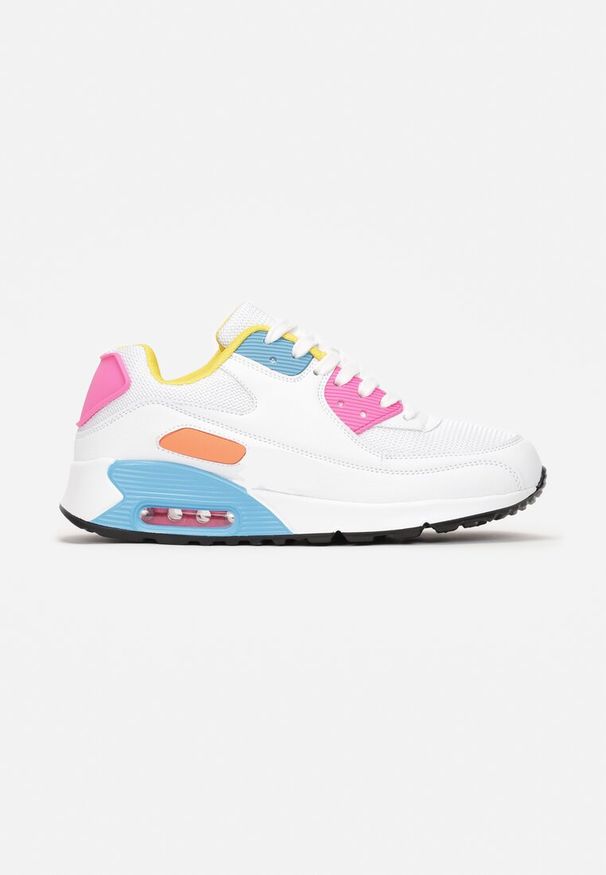 Renee - Biało-Niebieskie Sznurowane Sneakersy na Grubej Podeszwie Sayre. Wysokość cholewki: przed kostkę. Kolor: biały. Szerokość cholewki: normalna