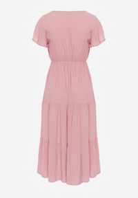 Born2be - Różowa Sukienka z Wiskozy o Rozkloszowanym Kroju Folky. Okazja: na co dzień. Typ kołnierza: dekolt w kształcie V. Kolor: różowy. Wzór: gładki. Typ sukienki: proste. Materiał: wiskoza. Sezon: lato. Styl: elegancki, casual. Długość: midi #7