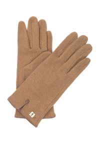 Ochnik - Wełniane rękawiczki damskie. Kolor: brązowy. Materiał: wełna