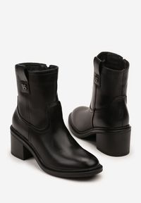 Born2be - Czarne Botki na Obcasie Vices z Ozdobą Alerrise. Kolor: czarny. Materiał: jeans. Wzór: aplikacja. Obcas: na obcasie. Styl: elegancki. Wysokość obcasa: średni #4