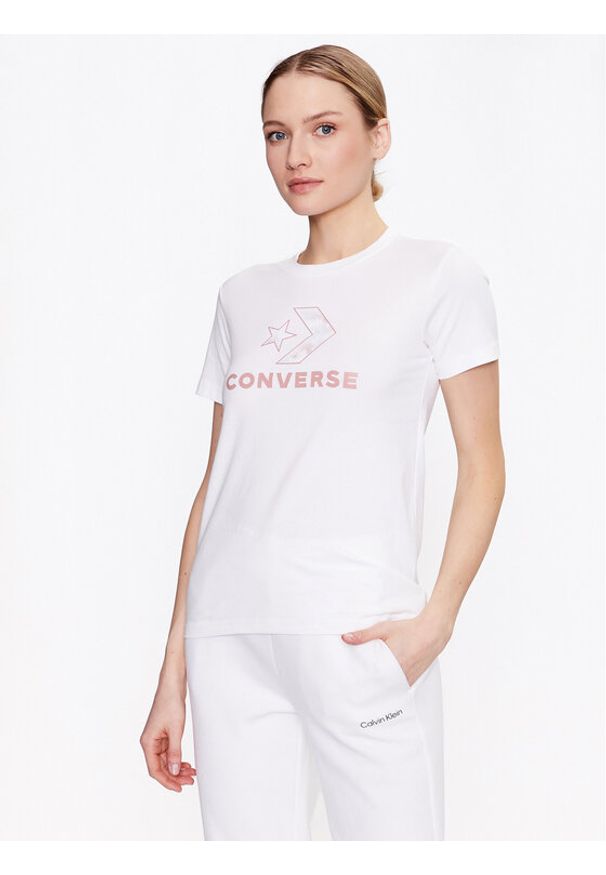 Converse T-Shirt Floral Star Chevron 10024538-A01 Biały Slim Fit. Kolor: biały. Materiał: bawełna
