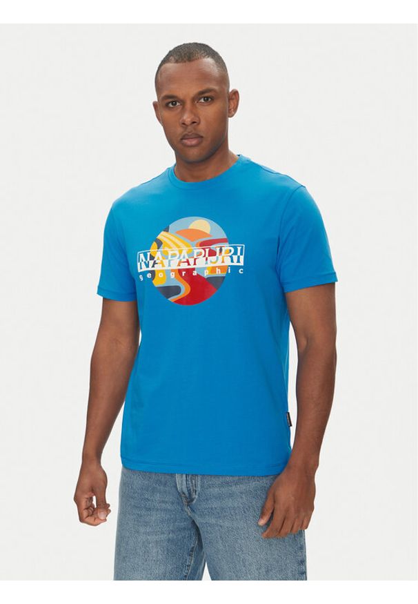 Napapijri T-Shirt S-Valdor NP0A4IE6 Niebieski Regular Fit. Kolor: niebieski. Materiał: bawełna