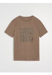 Sinsay - Bawełniana koszulka z napisem Espresso Mood - brązowy. Kolor: brązowy. Materiał: bawełna. Wzór: napisy #1