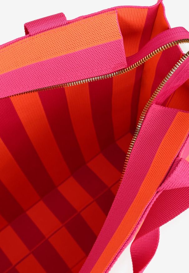 Born2be - Pomarańczowa Torebka Shopper z Rączkami w Paski Salanissa. Kolor: pomarańczowy. Wzór: paski. Sezon: wiosna. Styl: elegancki, casual